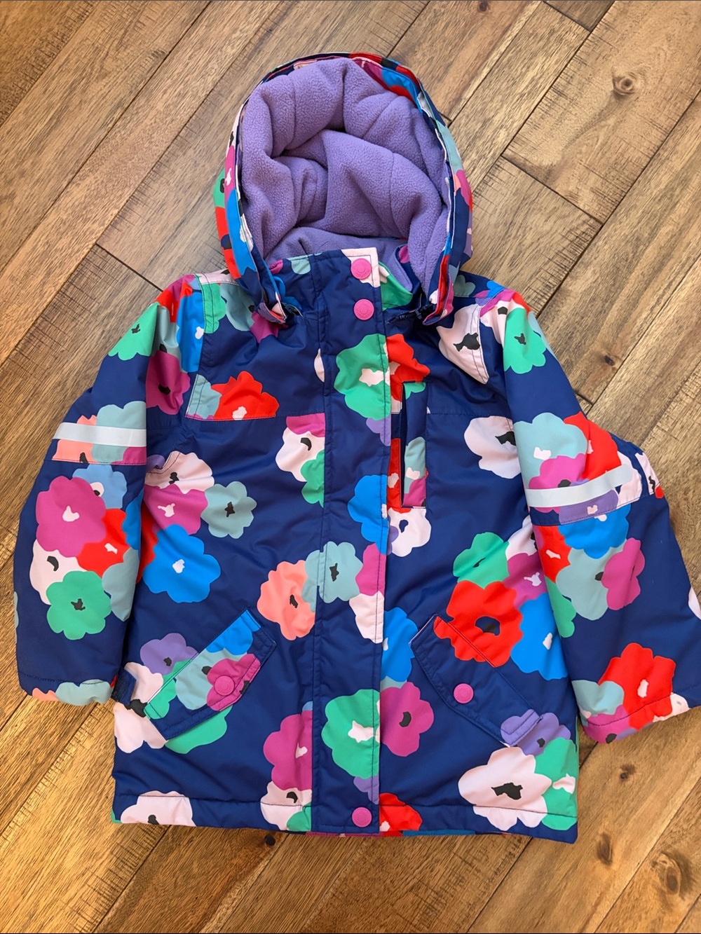 Boden Navy Floral Hooded with Multicolor Blooms Coat/ Jacket